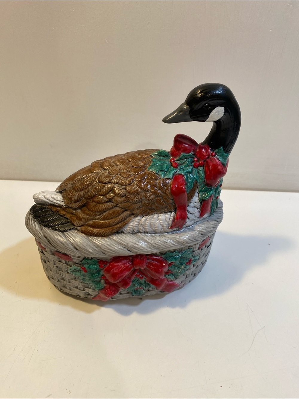 Vintage Holiday Goose Decorative Trinket Box - Brown, Black & Red